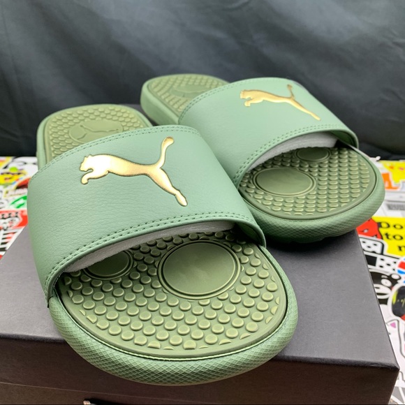 Puma Cool Cat Grass Green Women’s Slides - Picture 4 of 9
